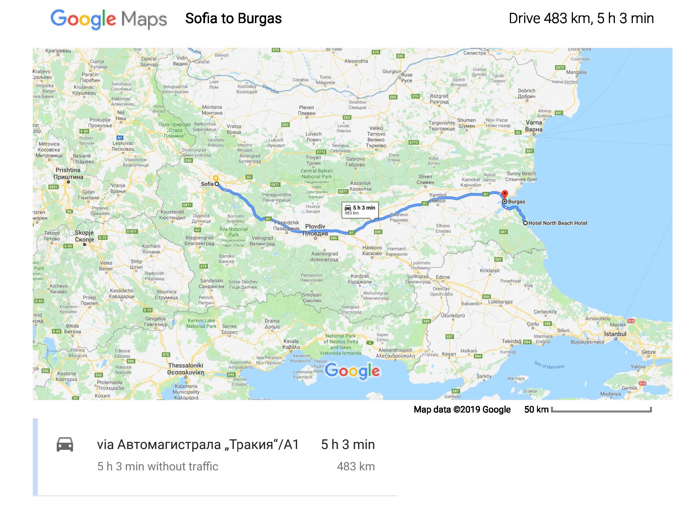 Sofia to Burgas - Google Maps
